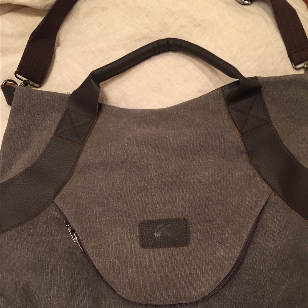 NWT Grey canvas messenger tote bag - Picture 4 of 5